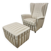 Winged armchair with footstool, 1960s.