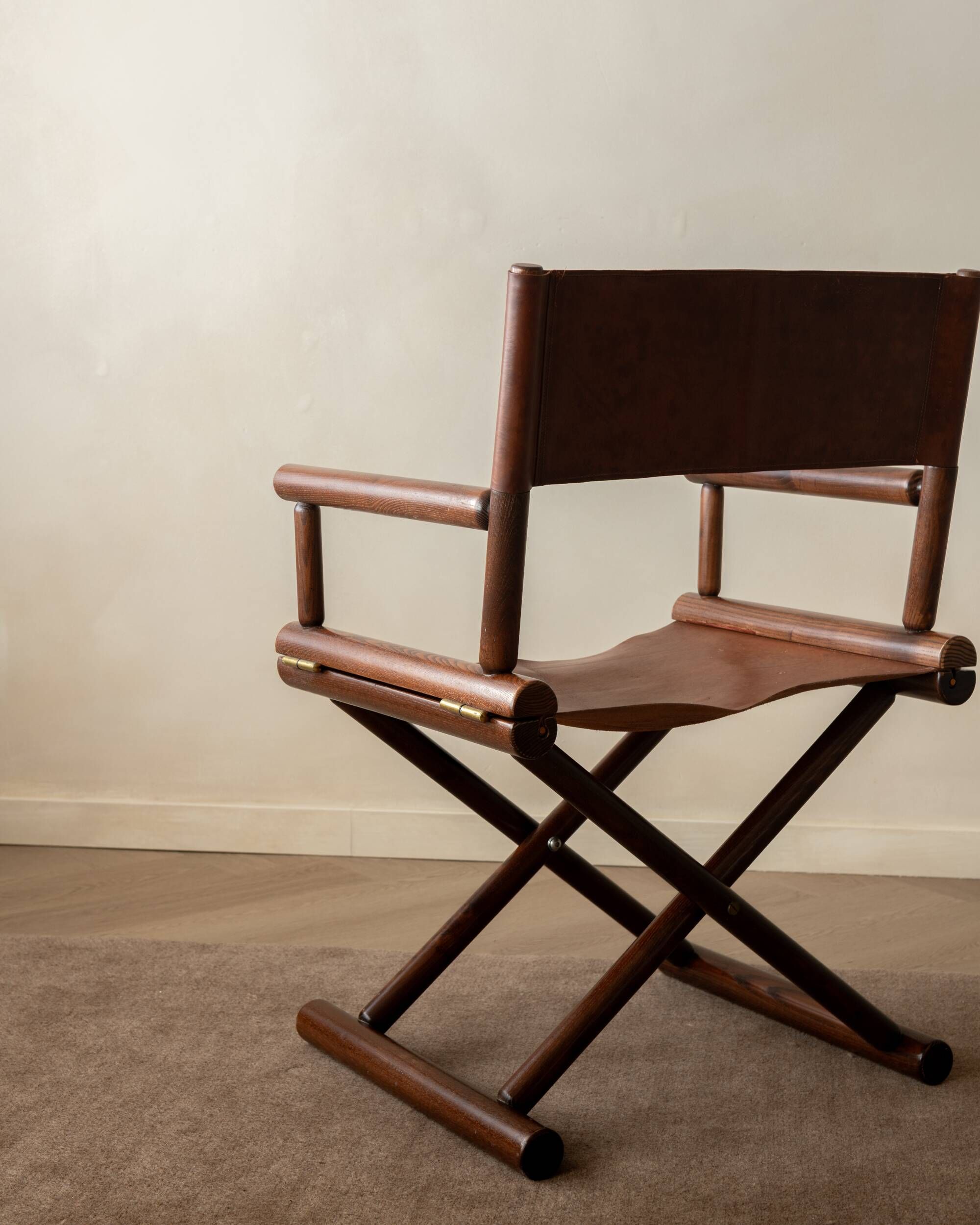 Italian Modern Vintage Folding Director's Chair in Wood and Leather, 1980s