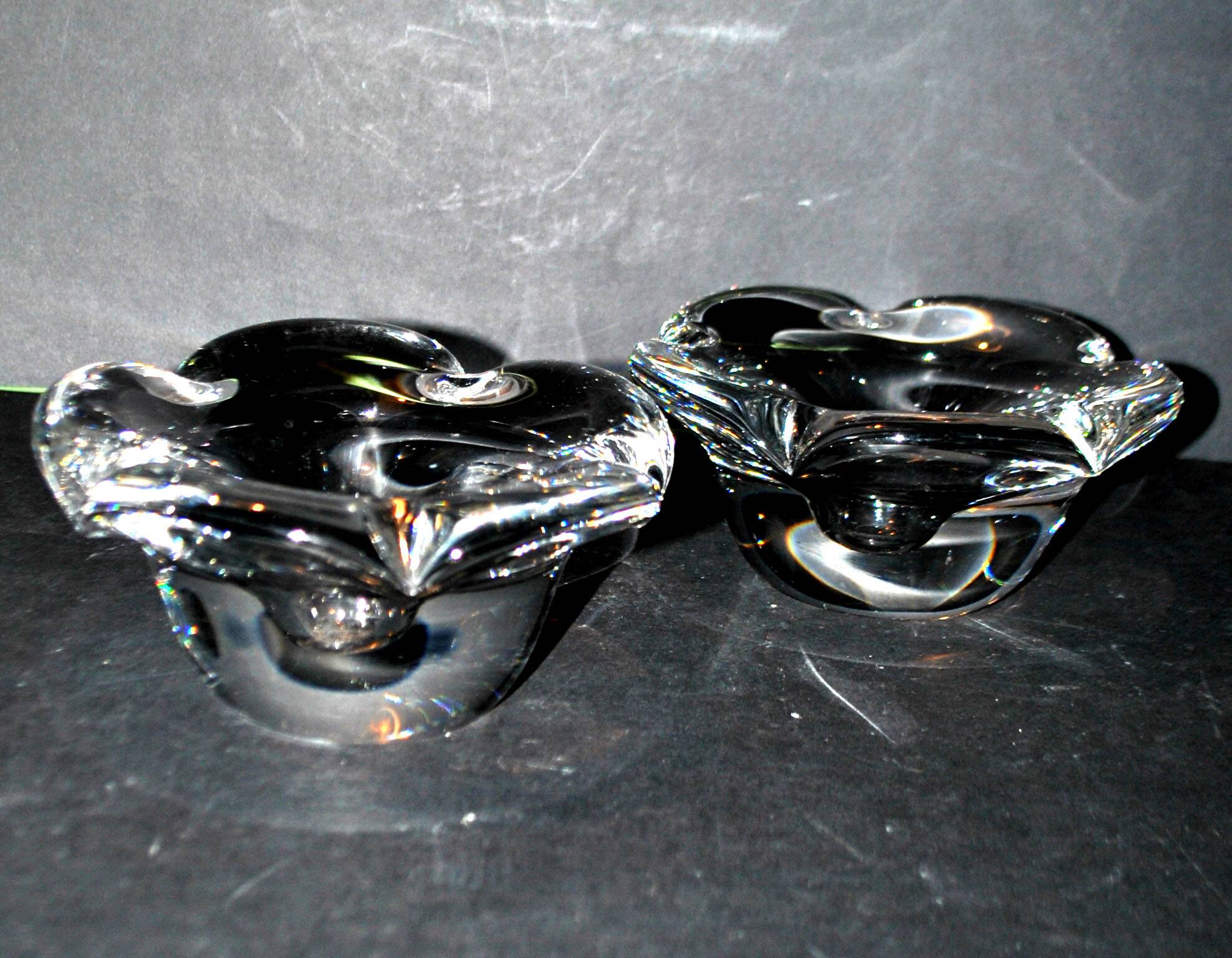 Set of 2 crystal candlesticks signed daum france - flambeaux vintage design 1960