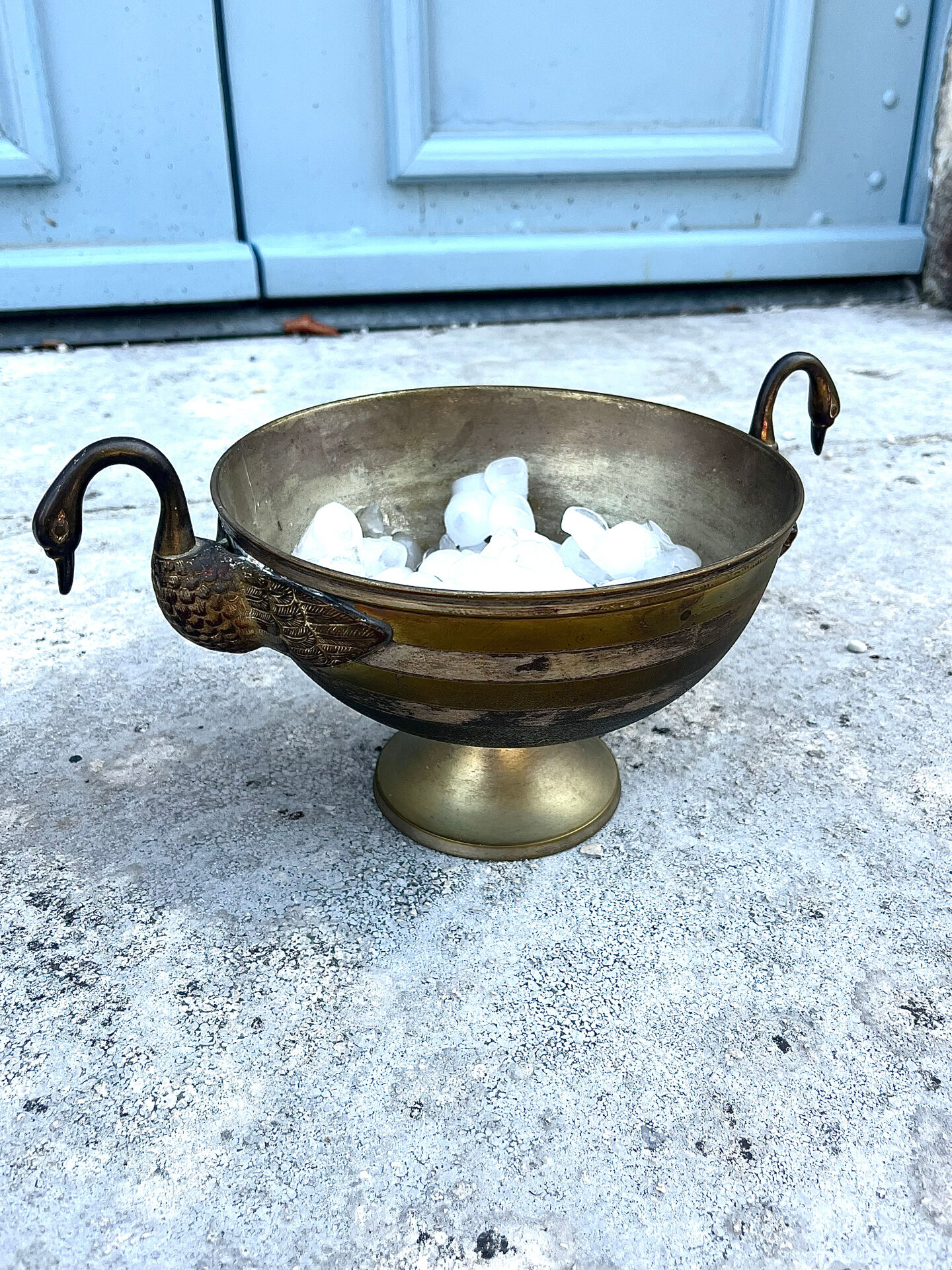 Swan Ice Bucket Brass French Vintage Footed Barware