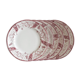 Longwy 6 dinner plates model Rambouillet pink flowers on cream background