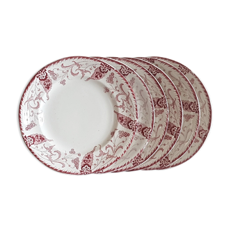 Longwy 6 dinner plates model Rambouillet pink flowers on cream background
