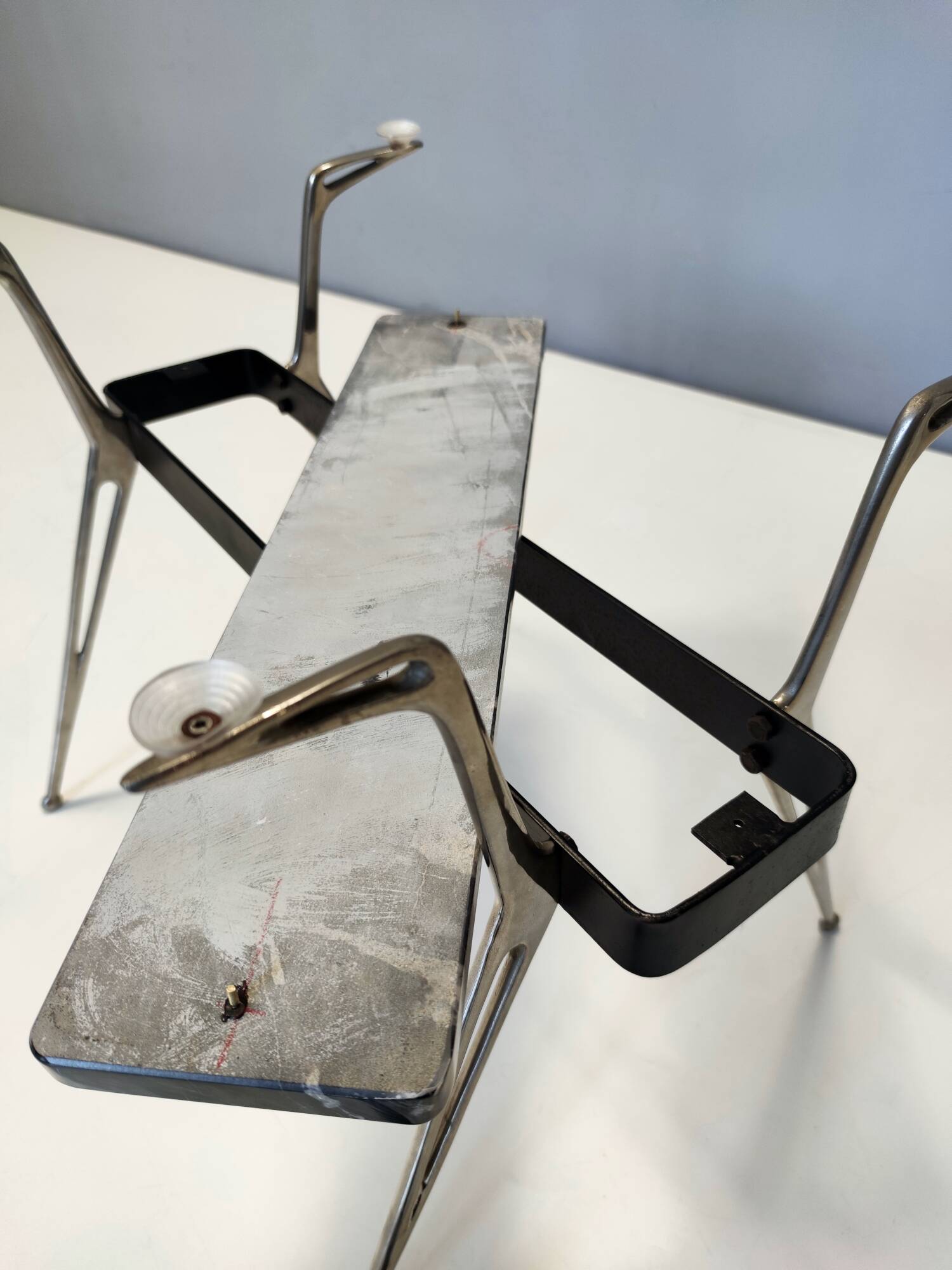 Oval Glass Coffee Table with Portoro Marble and Iron Base, Italy