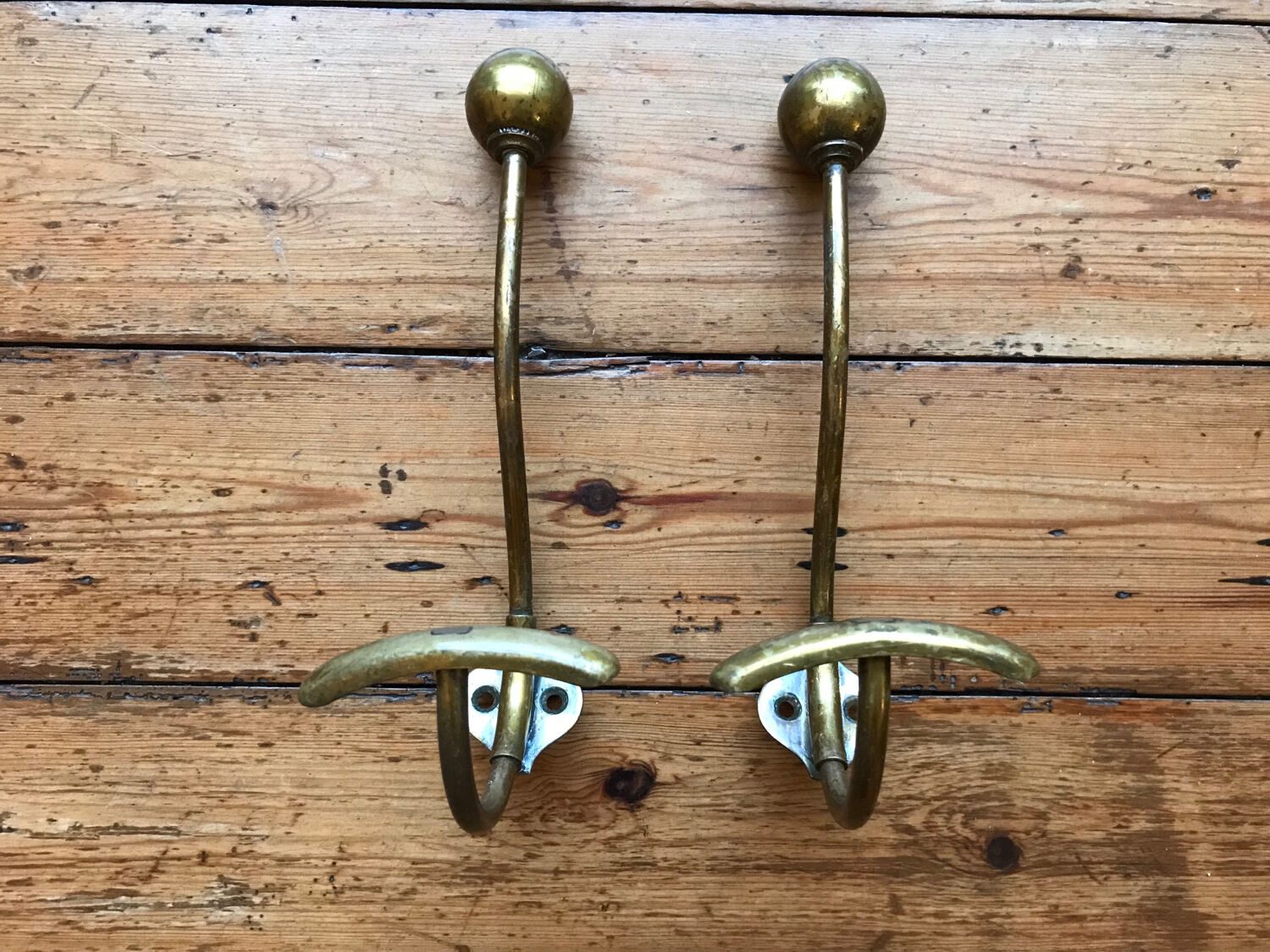 2 patères doubles porte manteau laiton vintage