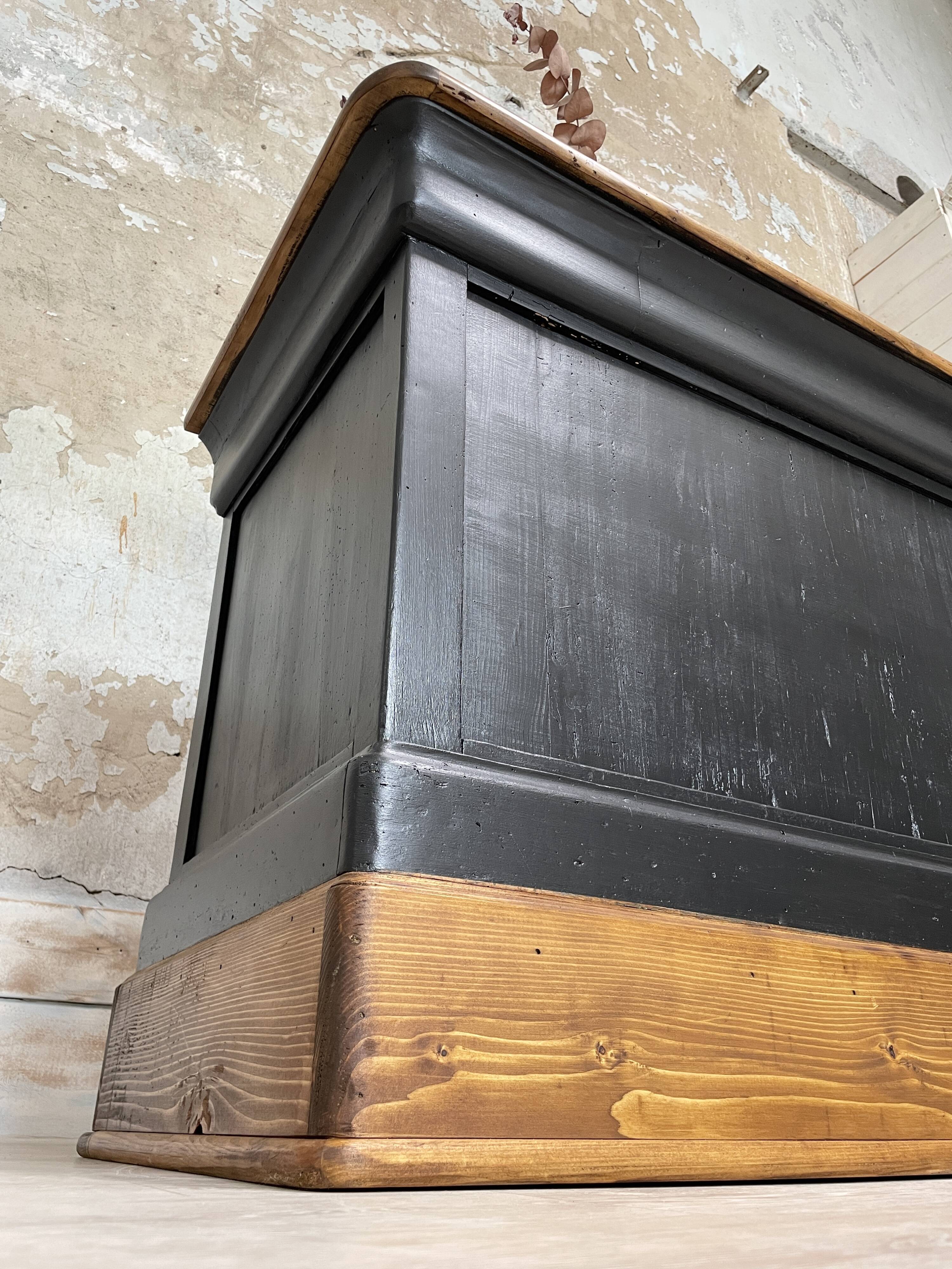 Solid wood box counter.
