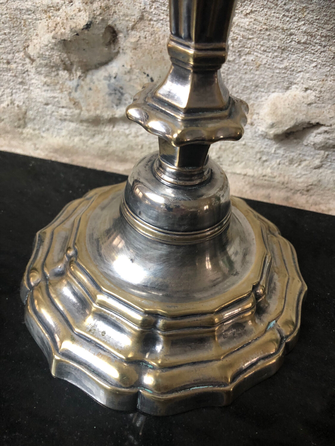 Antique candle holder in silvered bronze