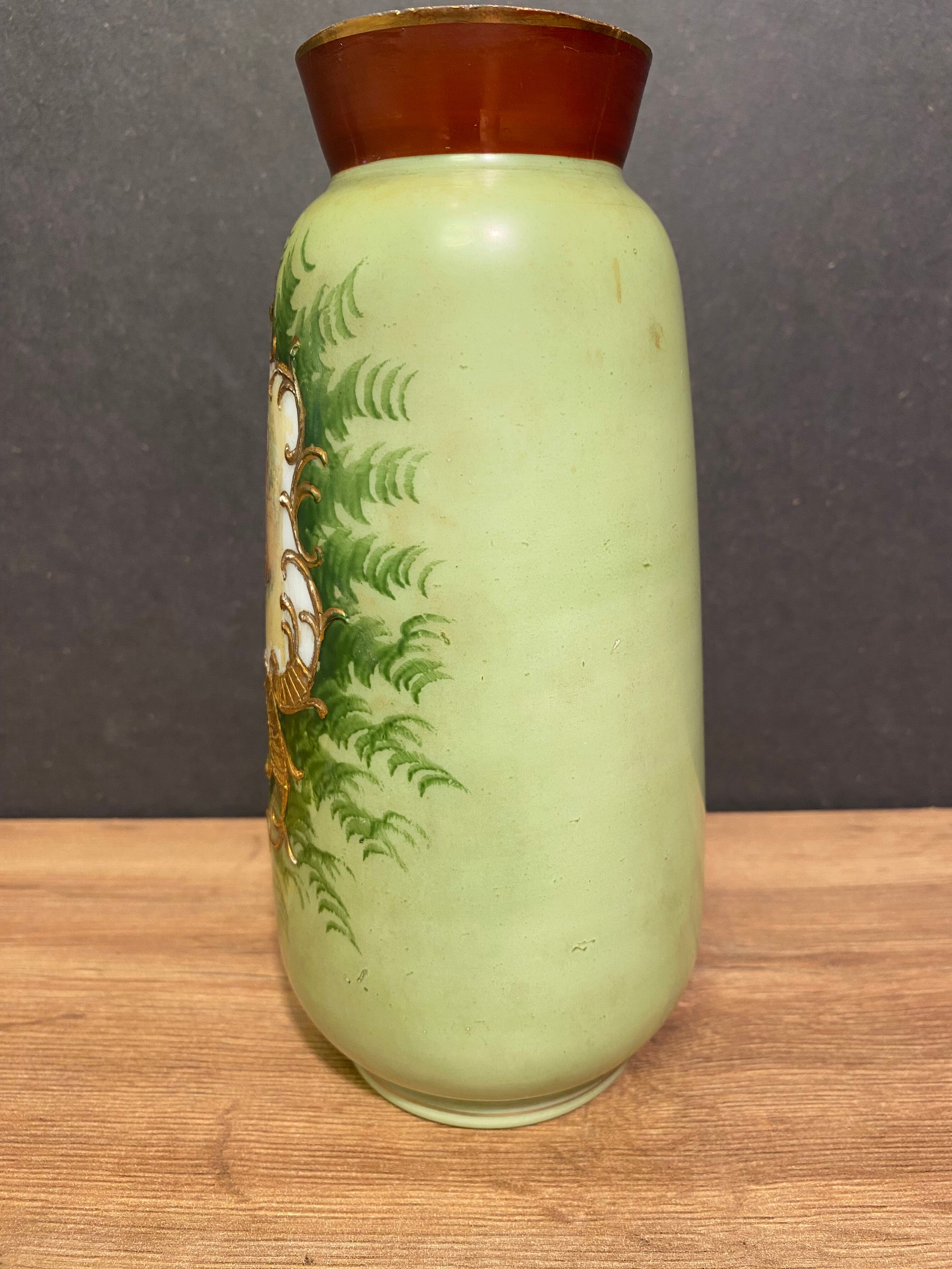 Opaline vase with fine nineteenth gold enamelled cartridge decoration