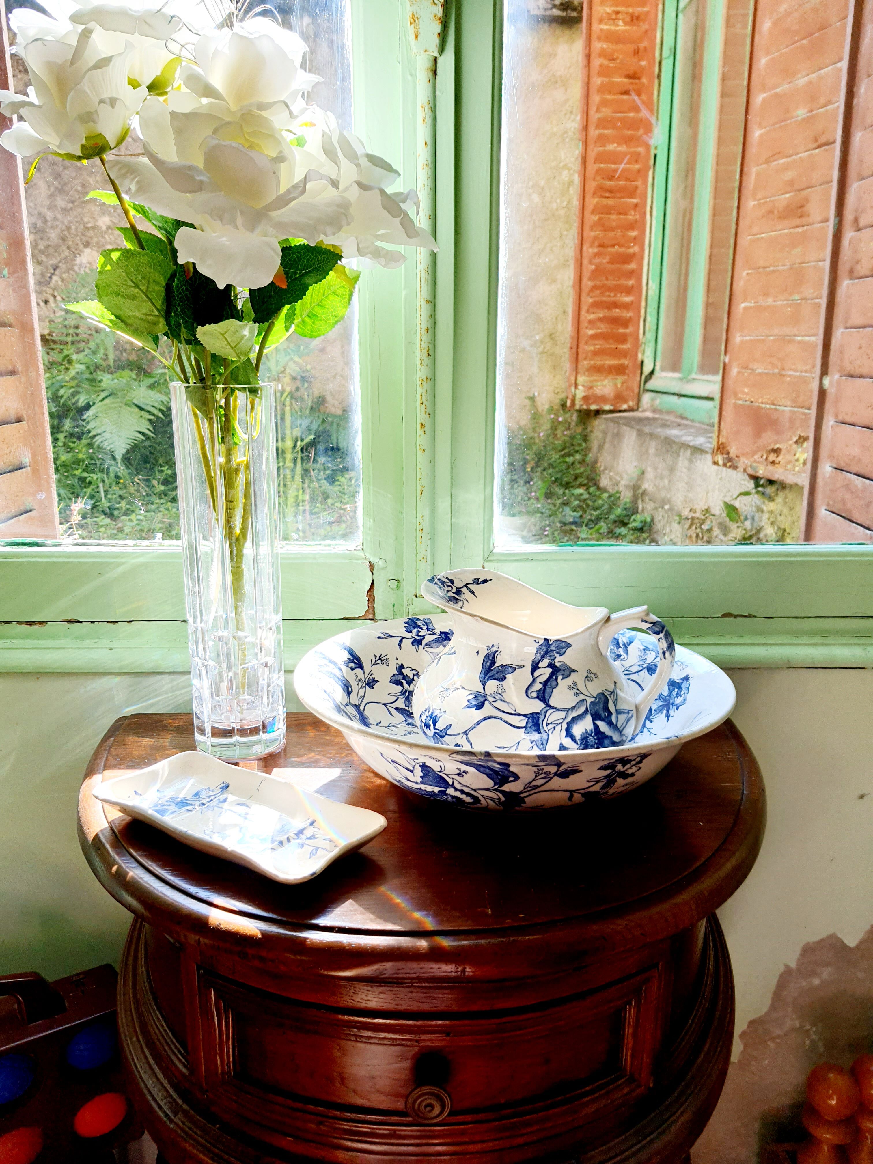 Old toilet set pitcher/broc, bowl - soap door