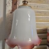 Small tulip-shaped table lamp in frosted glass, mushroom style.