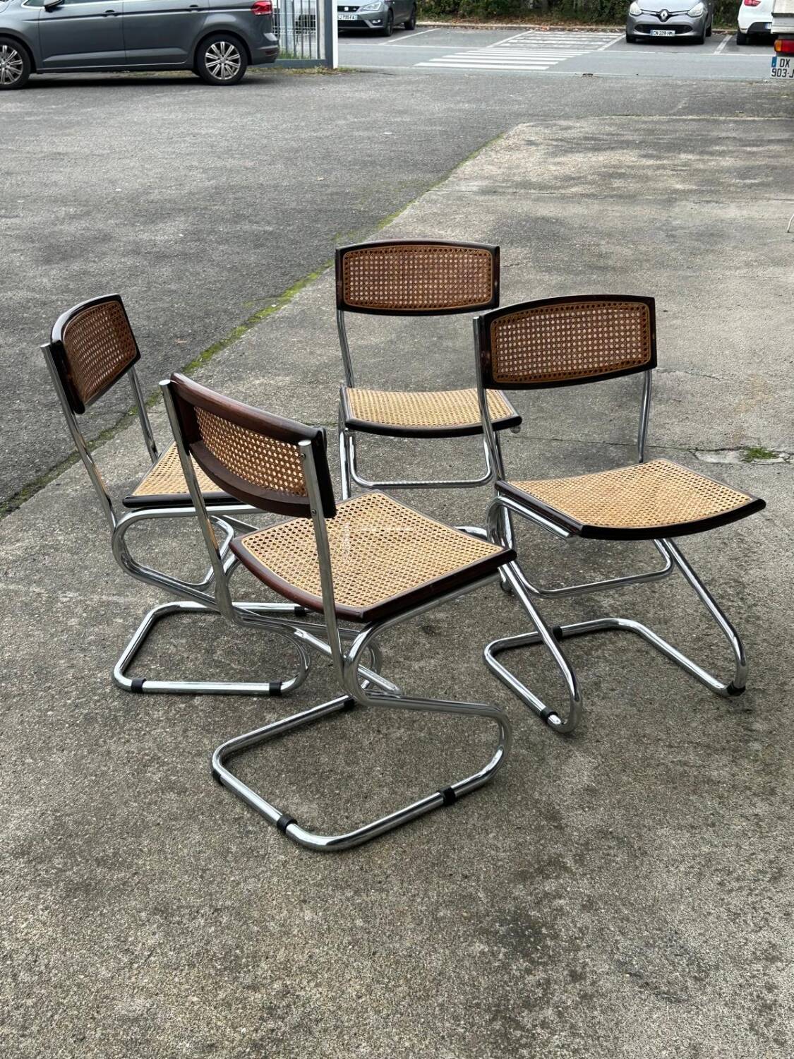 Set of Four Vintage Italian Tubular Chairs Bauhaus Style Marcel Breuer Circa 1970