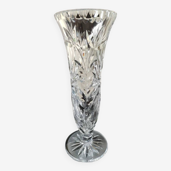 Vase en cristal de Bohème à col évasé. Motifs floraux/feuillus. Stylé  Boho-Chic. Haut 26 cm
