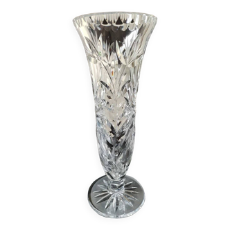 Vase en cristal de Bohème à col évasé. Motifs floraux/feuillus. Stylé  Boho-Chic. Haut 26 cm