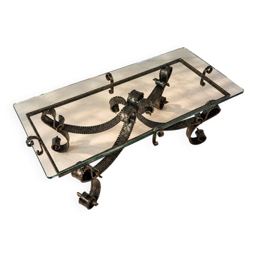 Brutalist French Sculpted Steel Coffee Table, 1960s