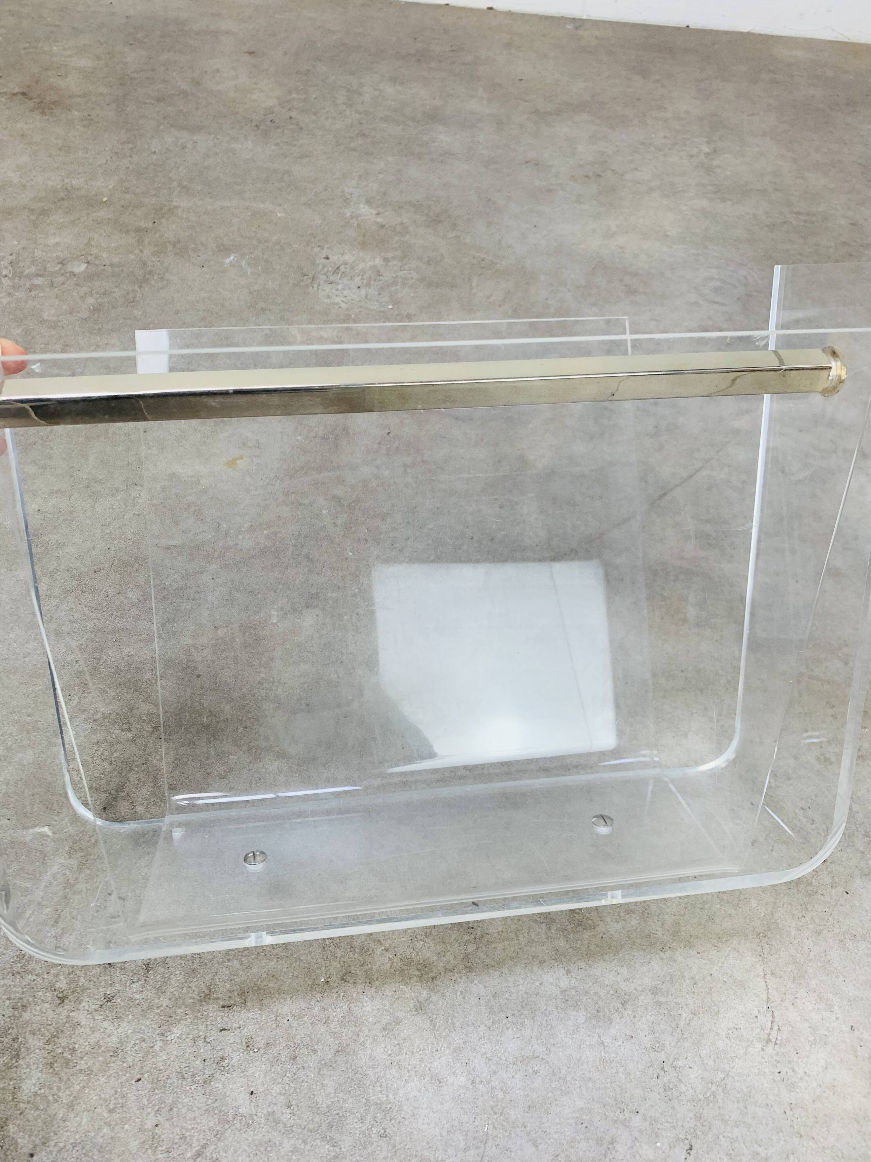 Plexiglas and brass magazine rack, David Lange, 1970s
