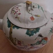 Antique Chinese enameled porcelain teapot with famille rose decoration