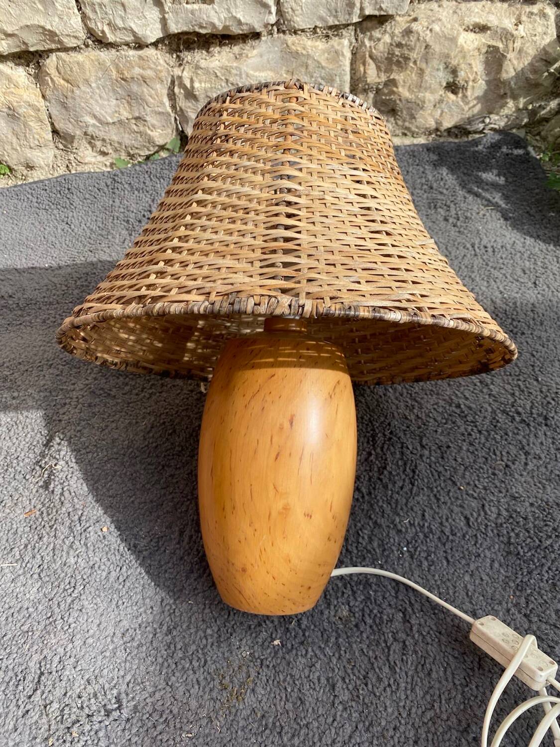 Wooden Lamp with Rattan Lampshade