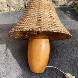 Wooden Lamp with Rattan Lampshade
