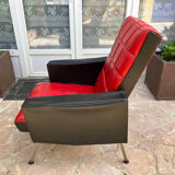 Pair of vintage armchairs in red and black Skai
