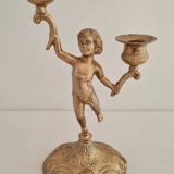 "Cherub" gilded brass candlestick