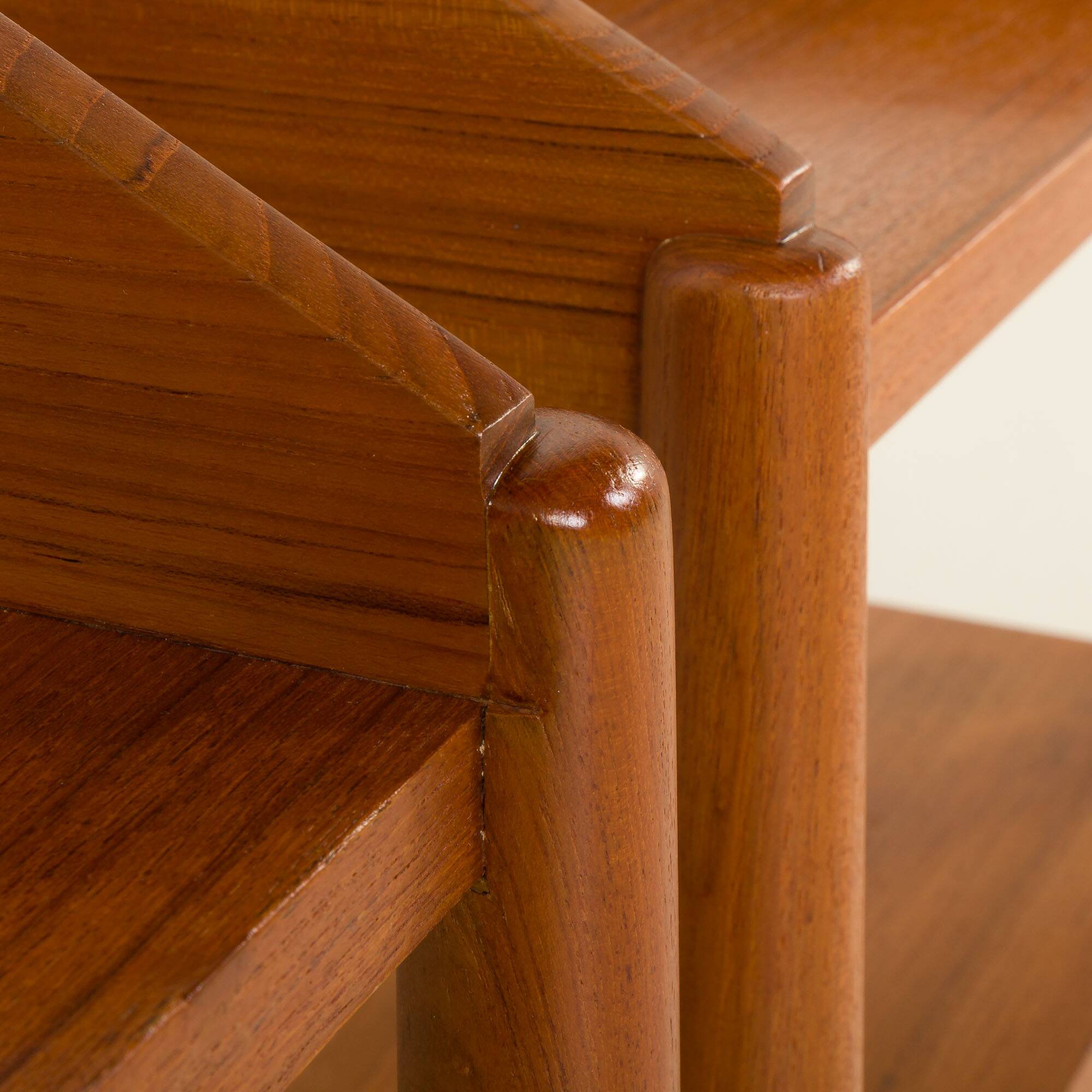 Pair of mid century minimalist nightstands, bedside tables in solid teak