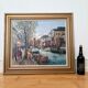 Vintage original oil painting of a canal cityscape, circa 1970s
