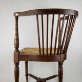19th century English wood & straw corner armchair chair