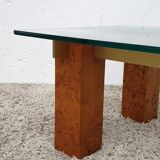 Low table in elm and brass magnifying glass