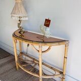 Console table d’appoint en rotin avec miroir rose