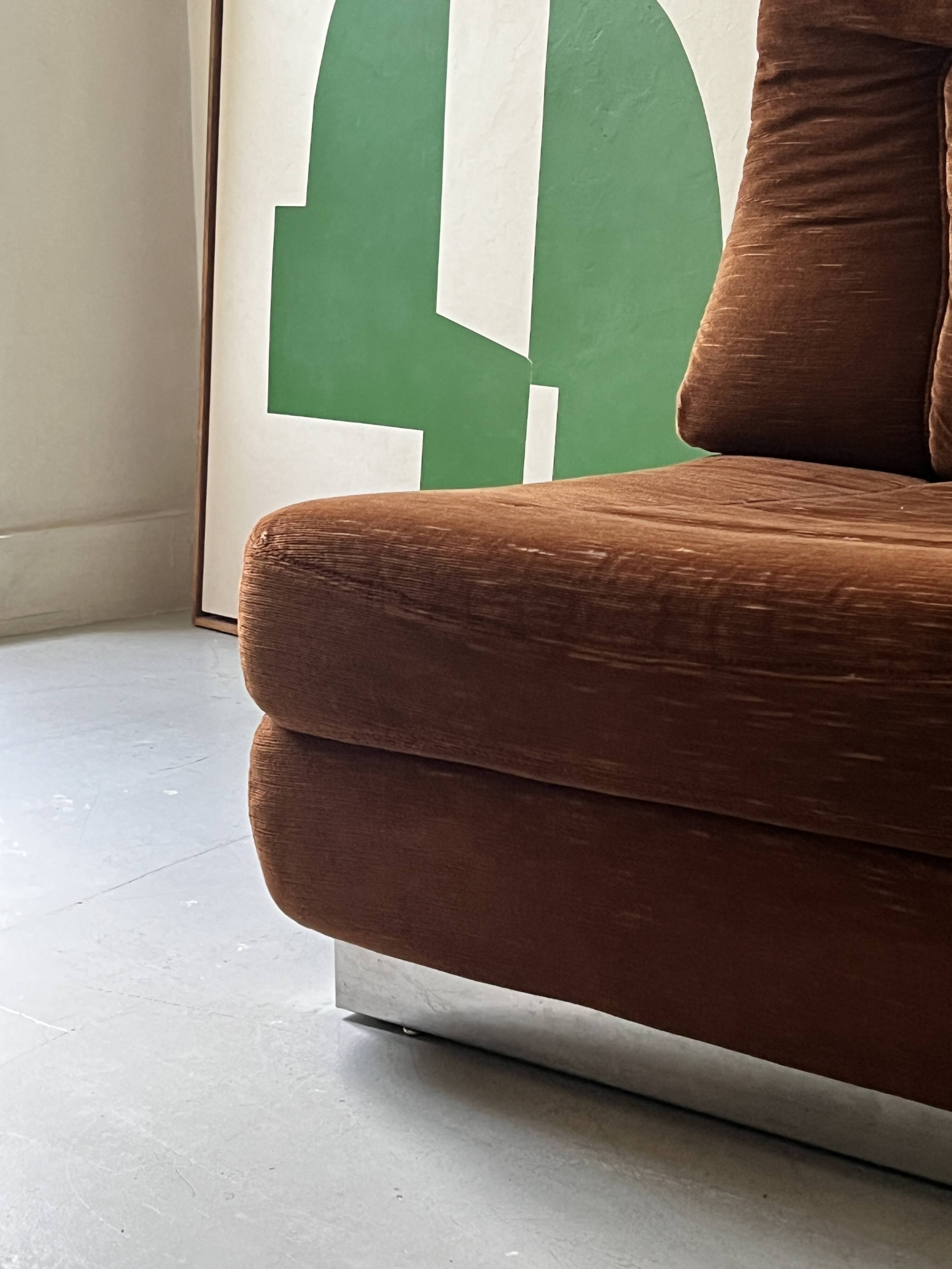 Velvet armchair with chrome metal by J. Charpentier, France, design 1970.