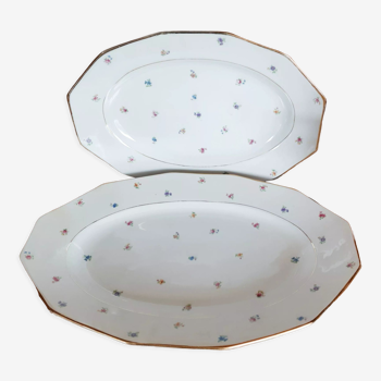 Oval dishes in floral porcelain and gold