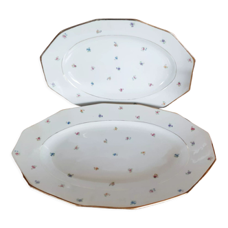 Oval dishes in floral porcelain and gold
