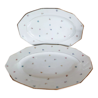 Plats ovoïdaux en porcelaine fleurie et or