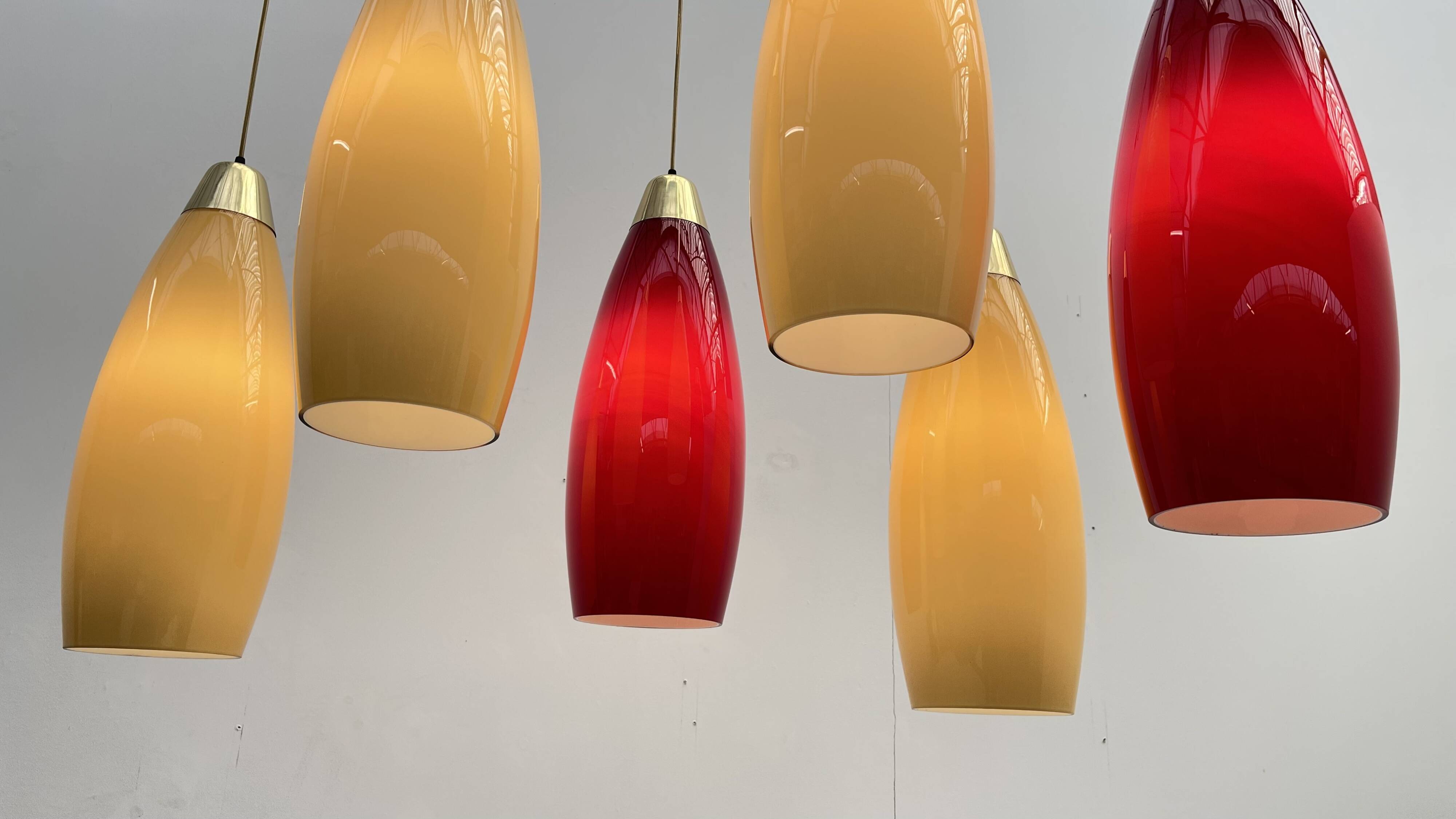 red and yellow murano glass pendants