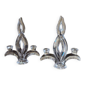 Pair of crystal candlesticks Vannes le Chatel Lorraine
