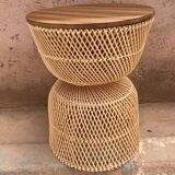 Nomadic rattan table with walnut wood top