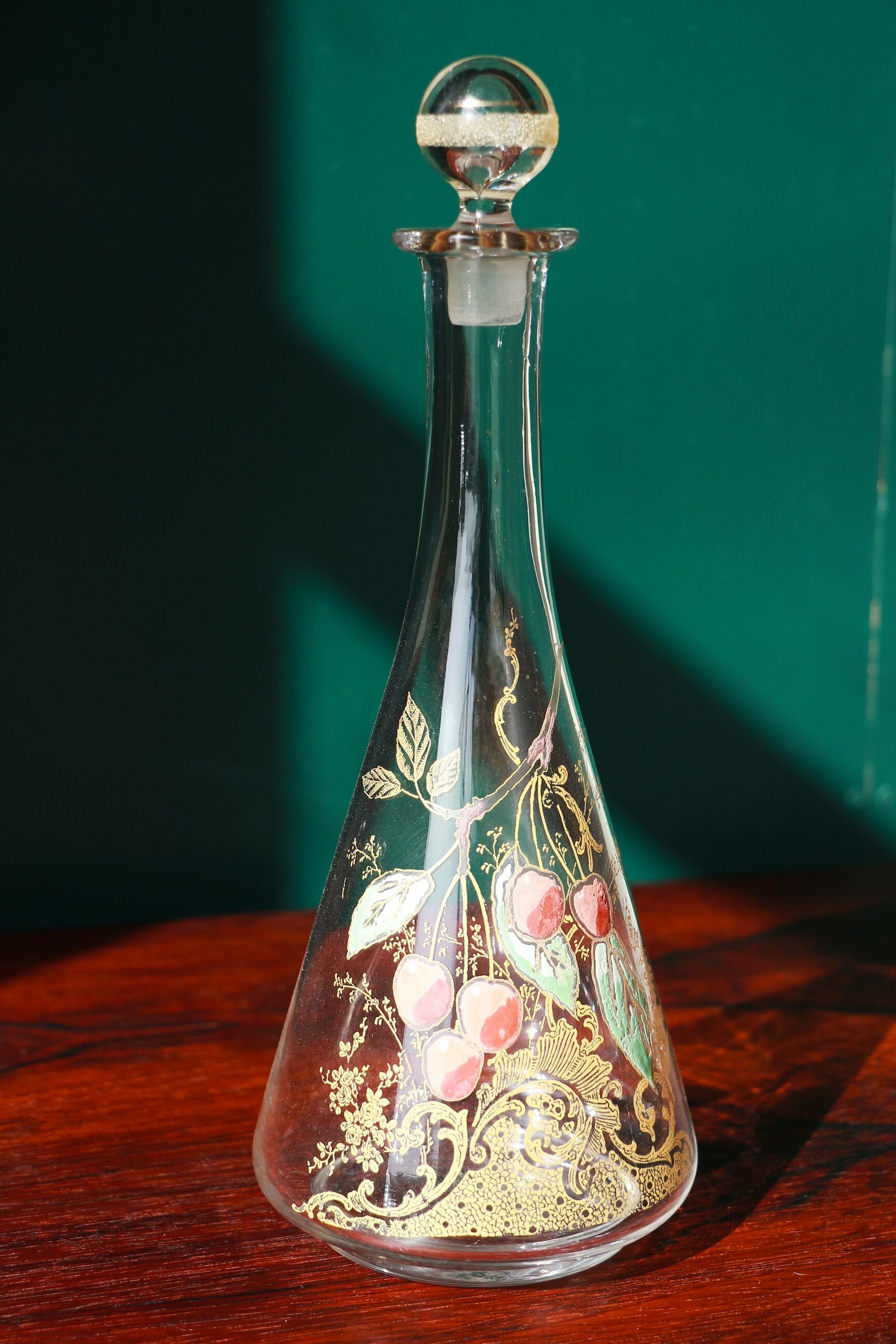 Liquor decanter - cherry decoration - art nouveau - Legras