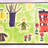 Children's coffee table, 70s with naïve drawing on ceramics, iron frame