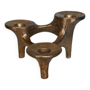 Brutalist bronze candlestick by Michael Harjes