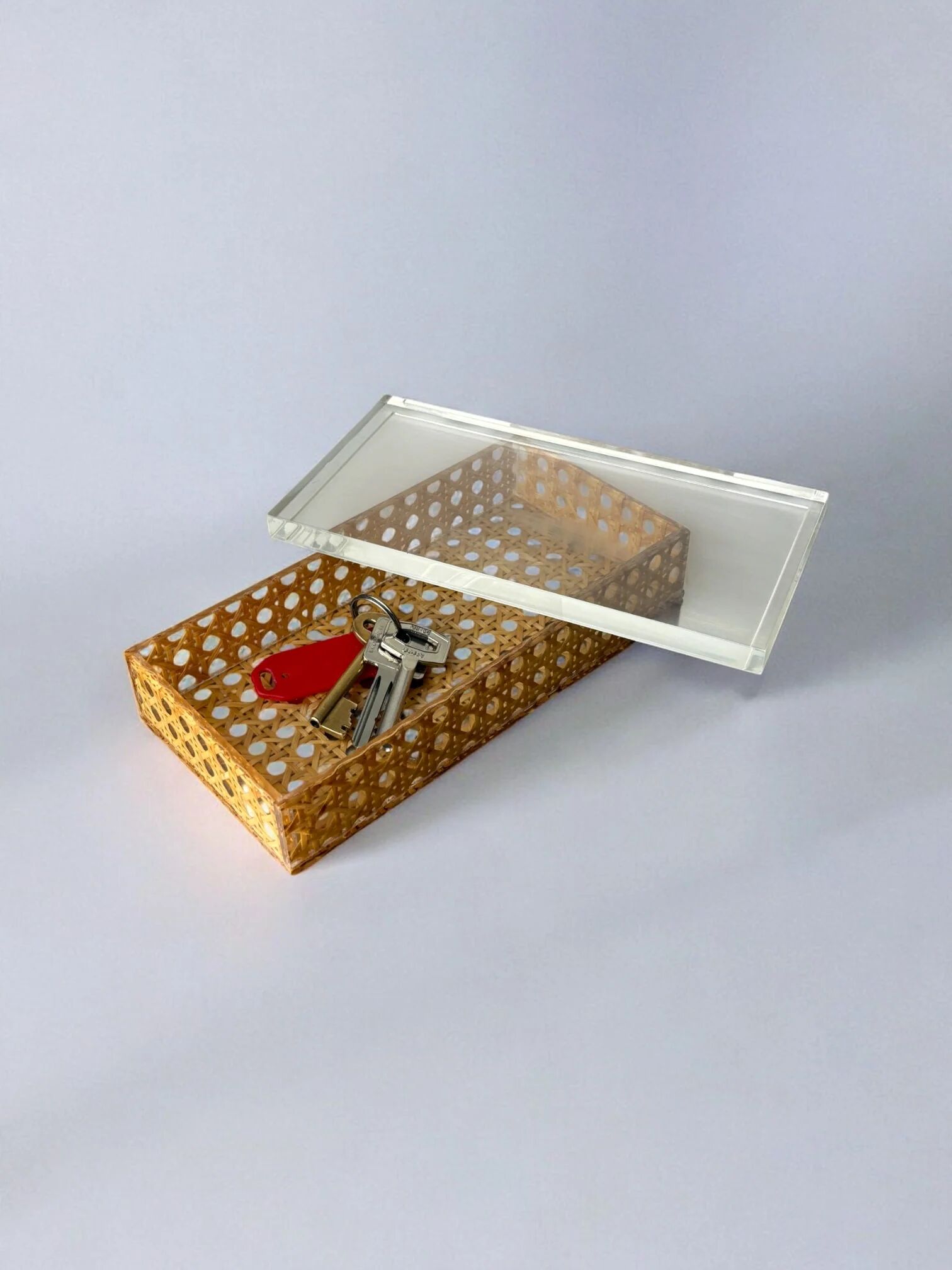 Lucite & rattan vanity box, Christian Dior style, Italy, 1970s
