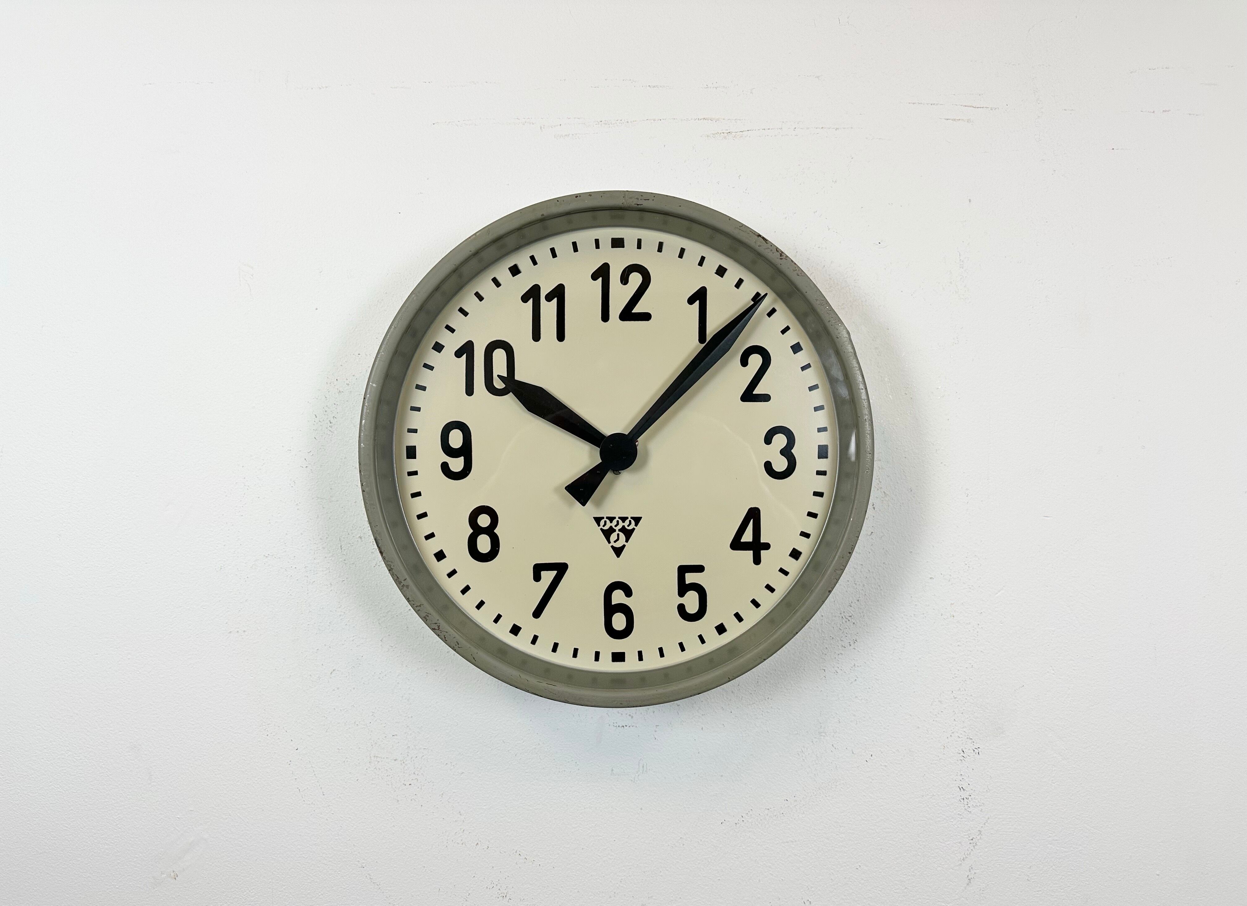 Industrial factory wall clock from Pragotron 1950s