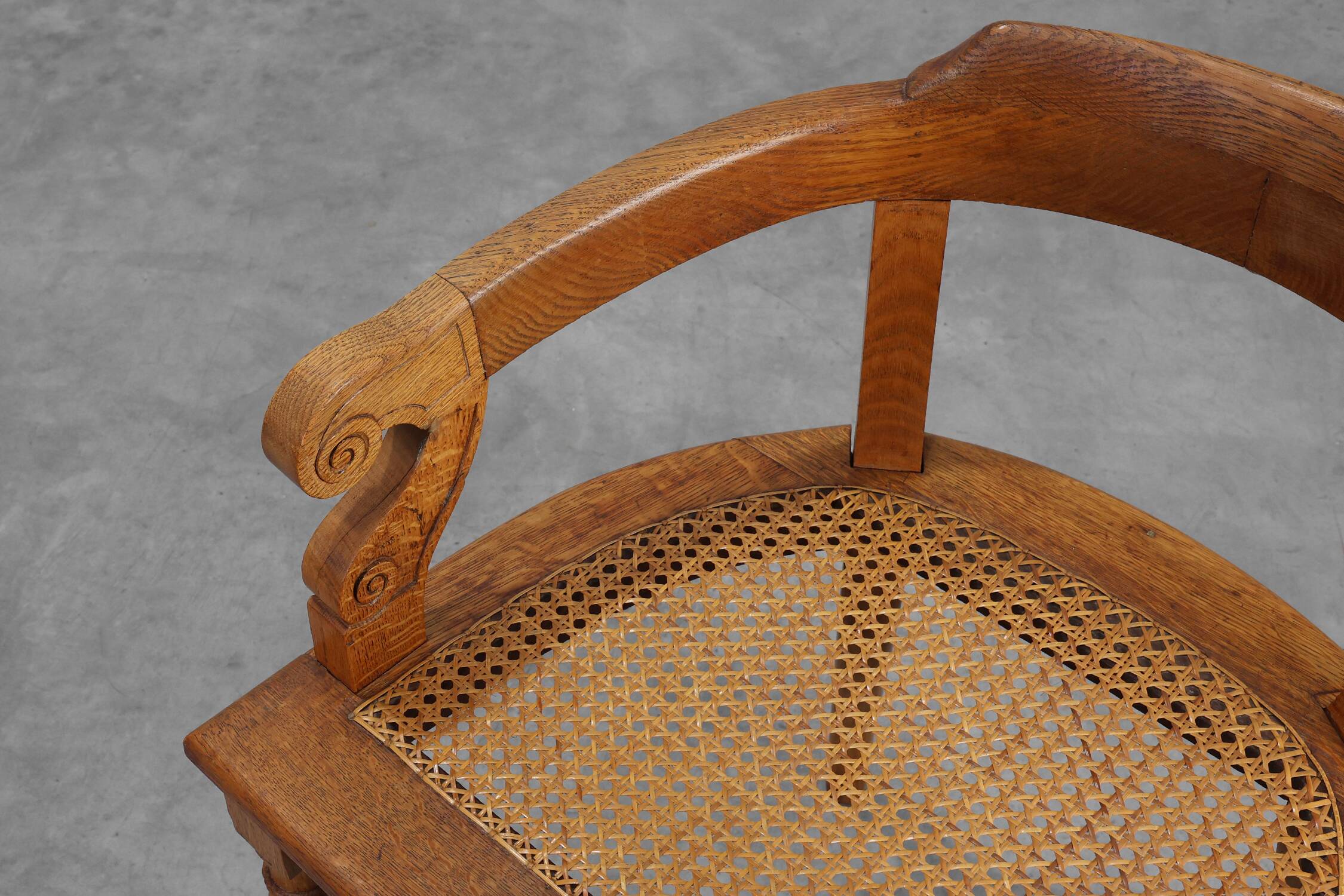 French Neoclassical Oak Chair with Wicker Seat, Late 19th Century