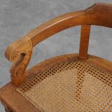 French Neoclassical Oak Chair with Wicker Seat, Late 19th Century