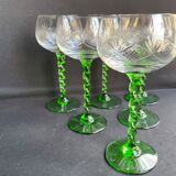 Set of 6 white wine glasses of Alsace crystal blown and cut XXth