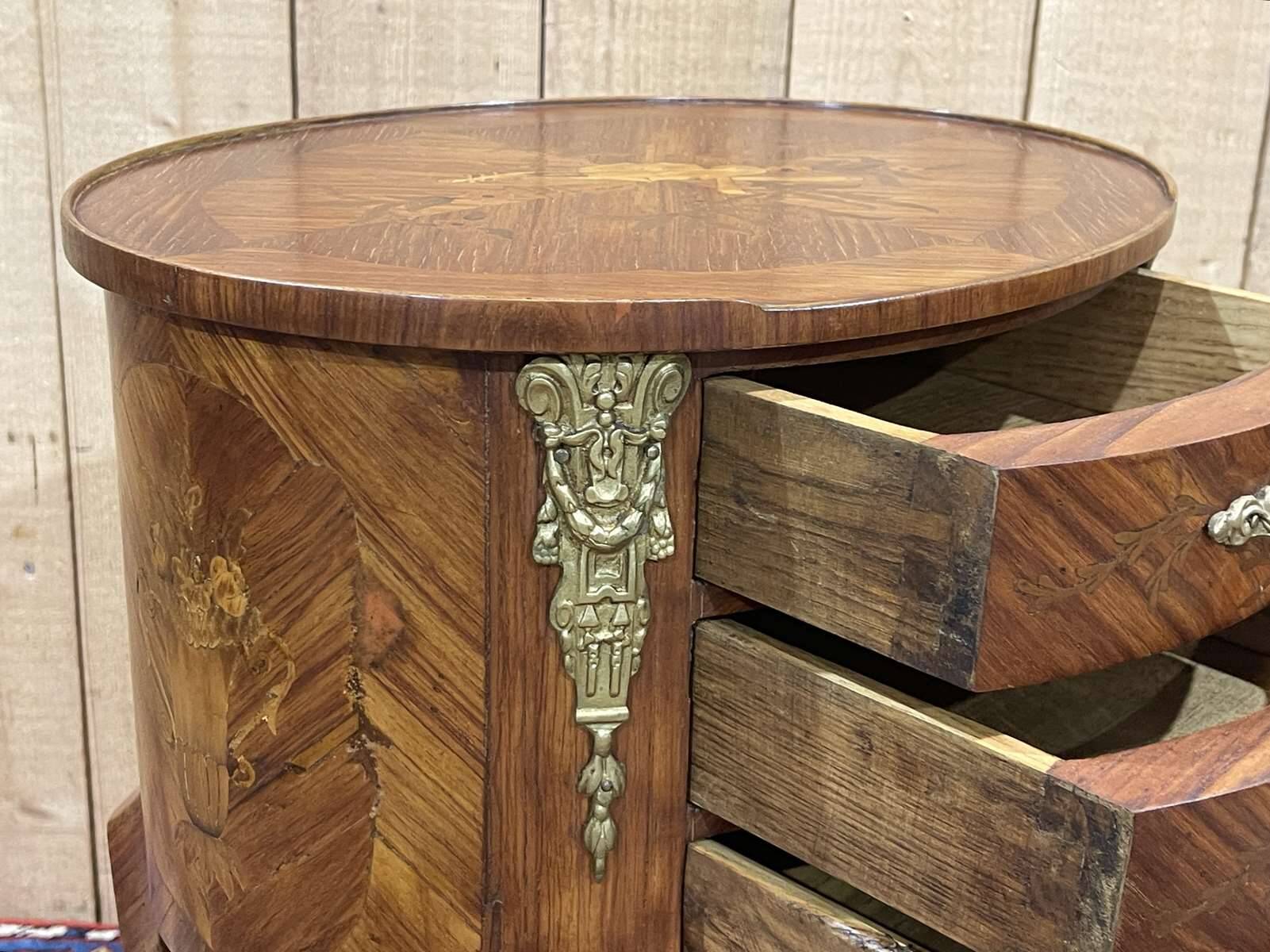 3-drawer side table in rosewood and oak, 1970s Louis XV style work