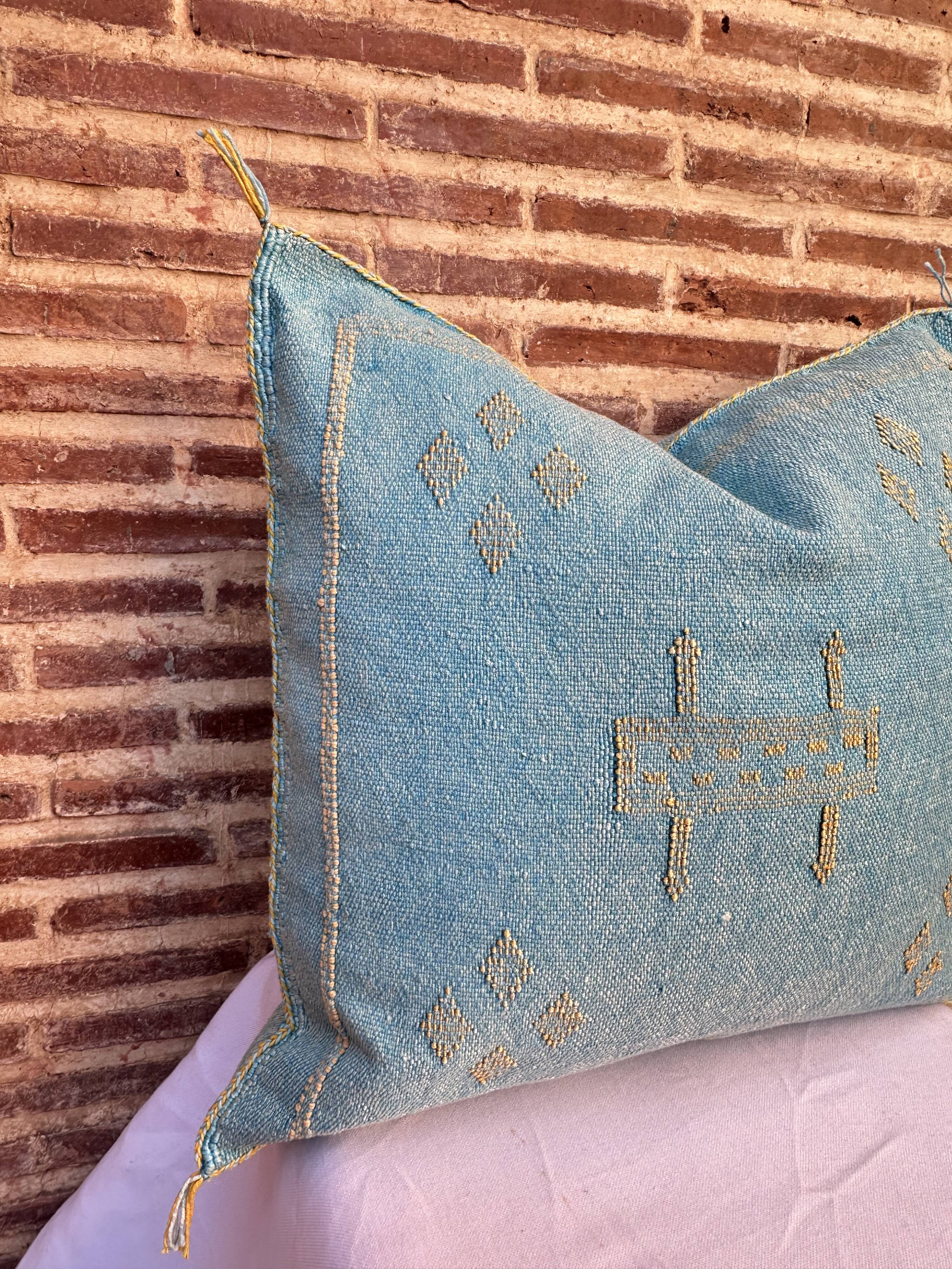 Handmade Moroccan silk cushion cover, cactus pattern