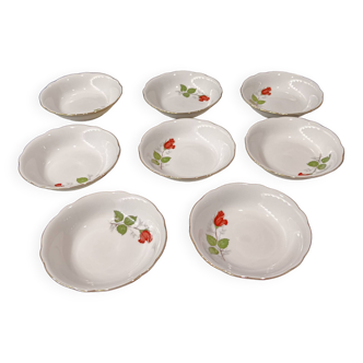 8 coupelles en porcelaine, motif rose - D 13cm h 3,5 cm