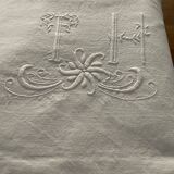 Linen/cotton embroidered sheet.  Monogram TH
