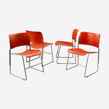 Lot de 4 chaises métalliques design orange