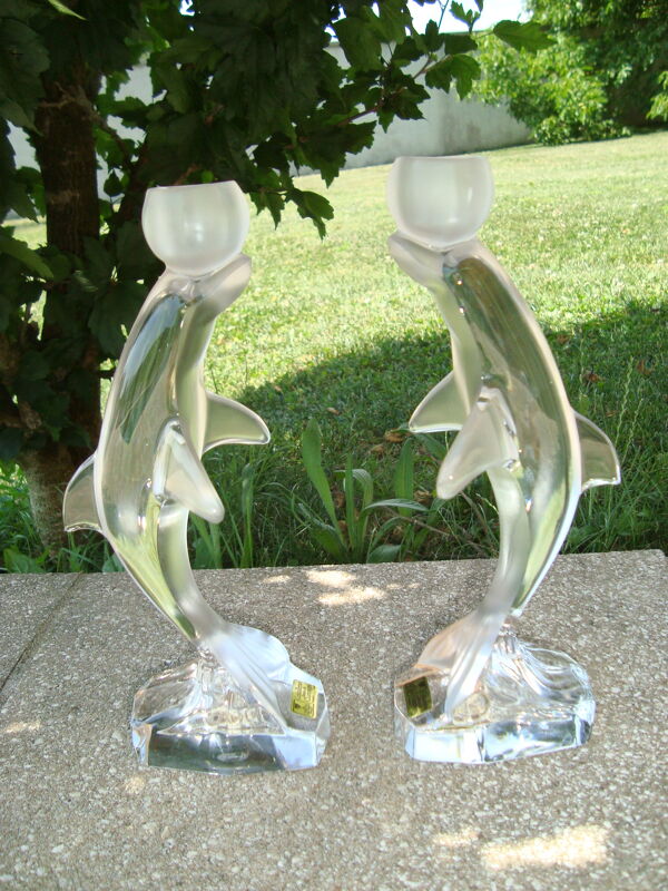 Paire chandeliers dauphins cristalleries royales made in france