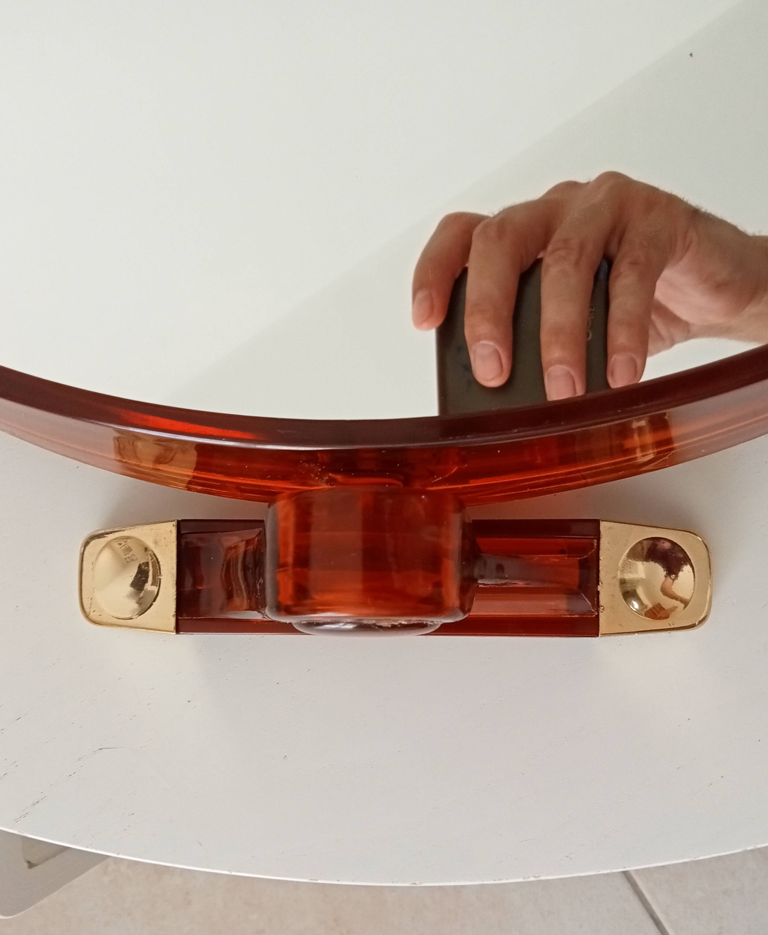 Vintage amber plexiglass mirror from the 70s
